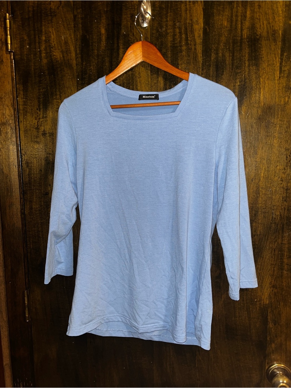 Minetom Light Blue 3/4 Sleeve Square Neck Top